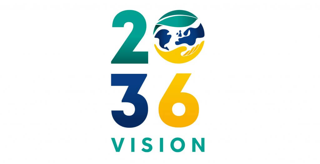 Our 2036 vision logo consisting of multi-coloured numbers and the use of the planet Earth as a zero.